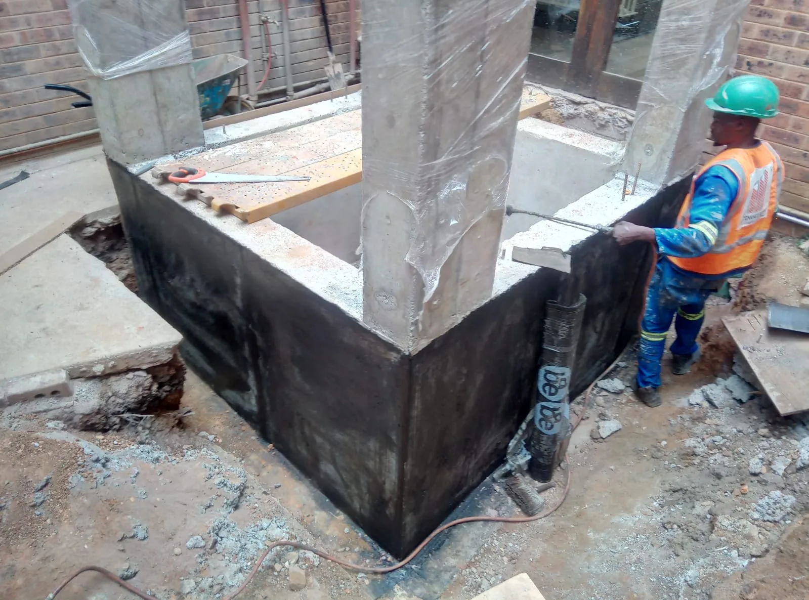 Foundation and vertical torch-on waterproofing completed by Drytek in Bedfordview